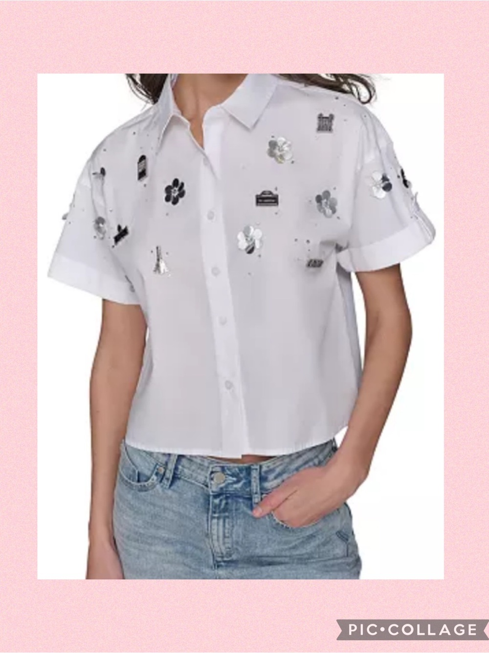💖Karl Lagerfeld PARIS “Embellished 
Cropped Button-Down Shirt💖